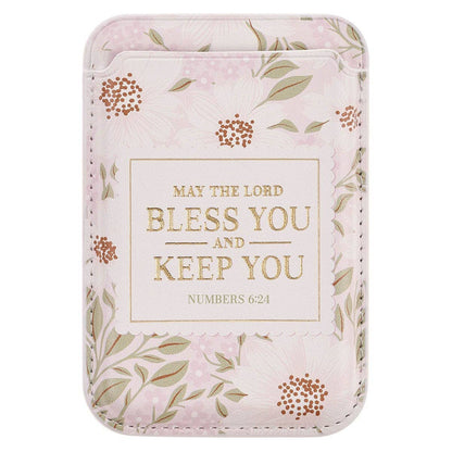 Floral patterned card holder with inspirational quote on a white background