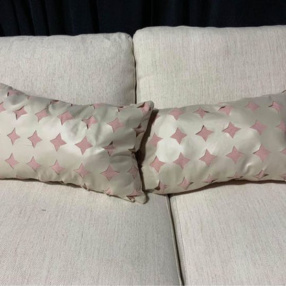 Pink corduroy pillows with leather like cut out detailing - set of two