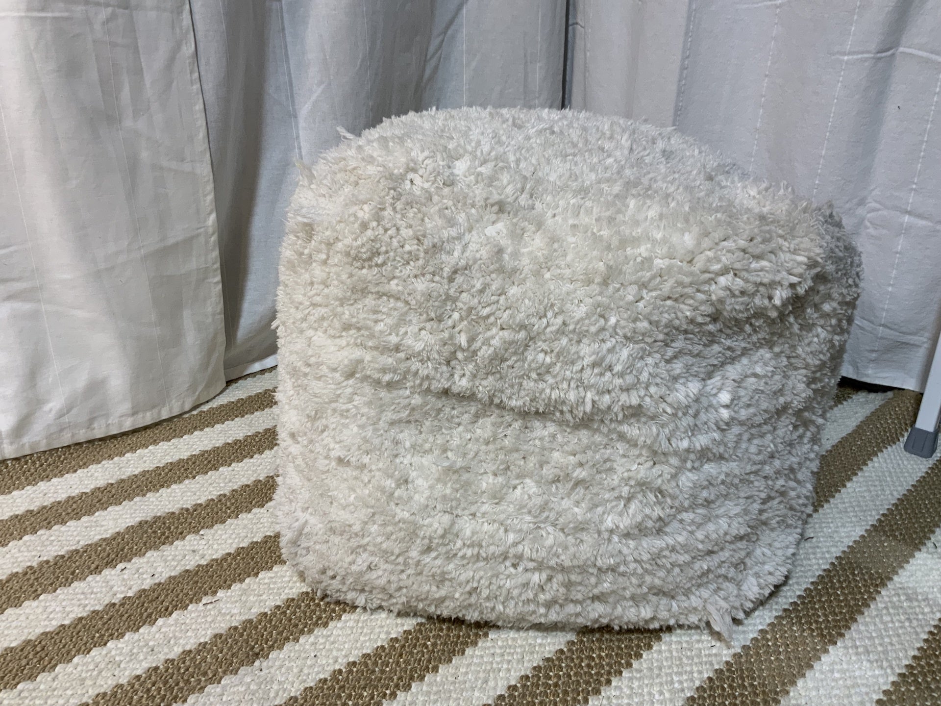 Fuzzy Ottoman Pouf in Cream- Open Box