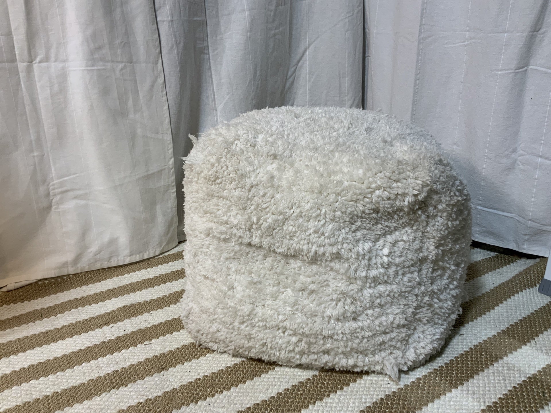 Fuzzy Ottoman Pouf in Cream- Open Box