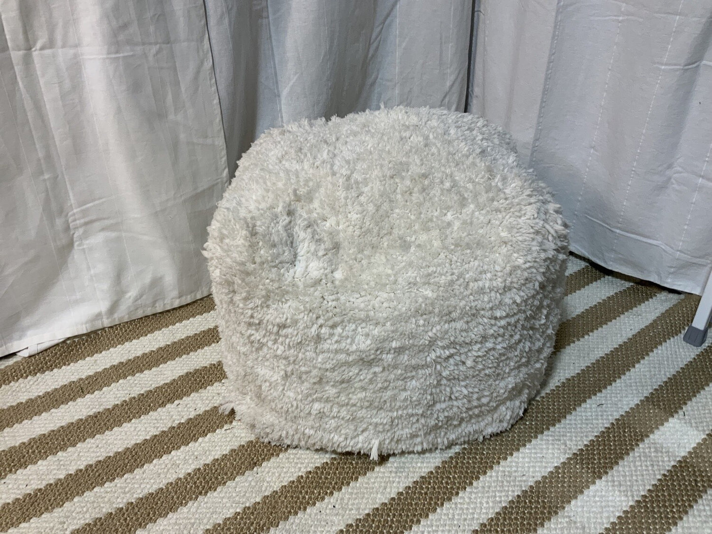 Fuzzy Ottoman Pouf in Cream- Open Box