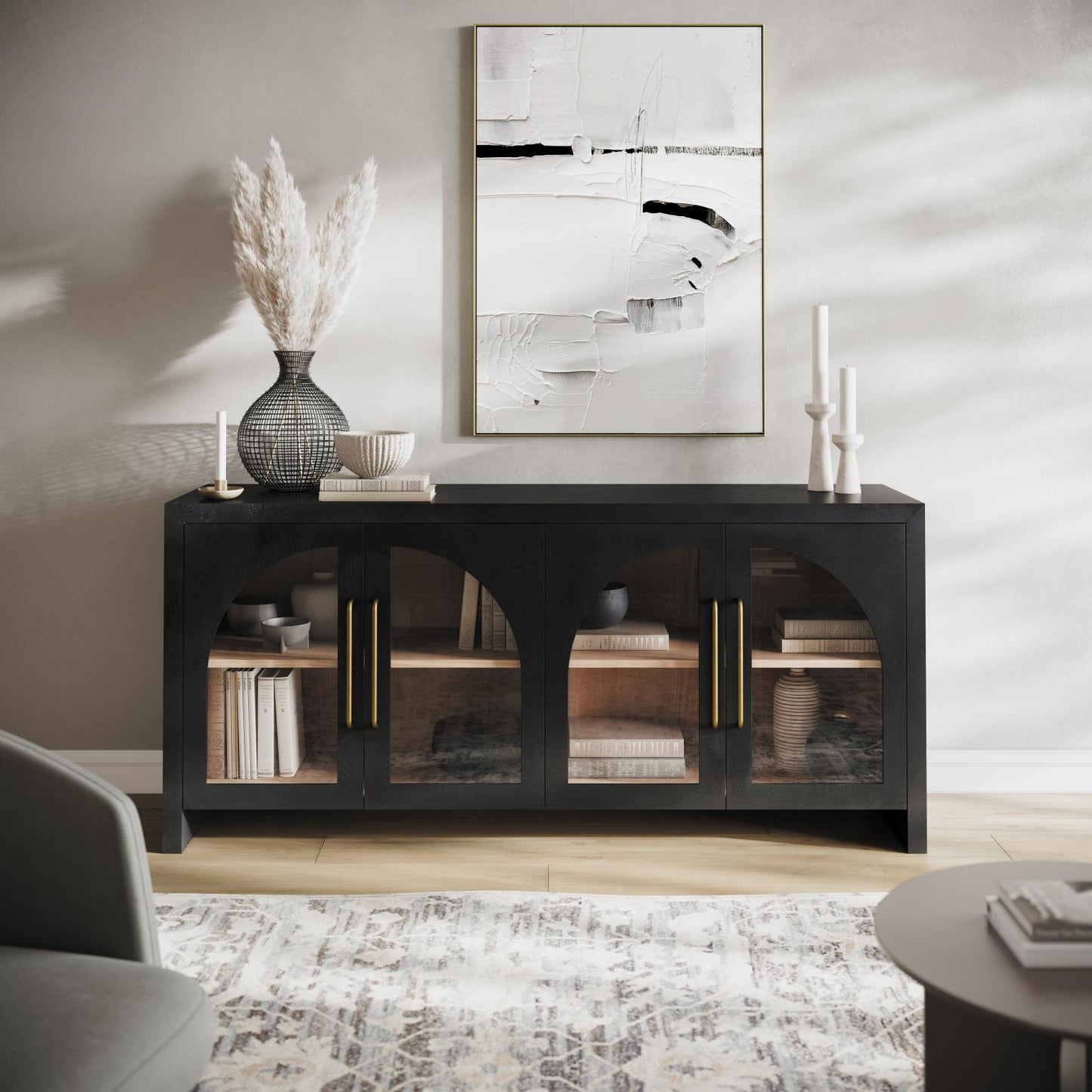 Curved Console 60" Ebony Oak- LOCAL PICK UP OR LOCAL DELIVERY