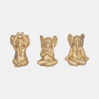 YOGA ELEPHANTS, Gold Set of 3/ 8"H,