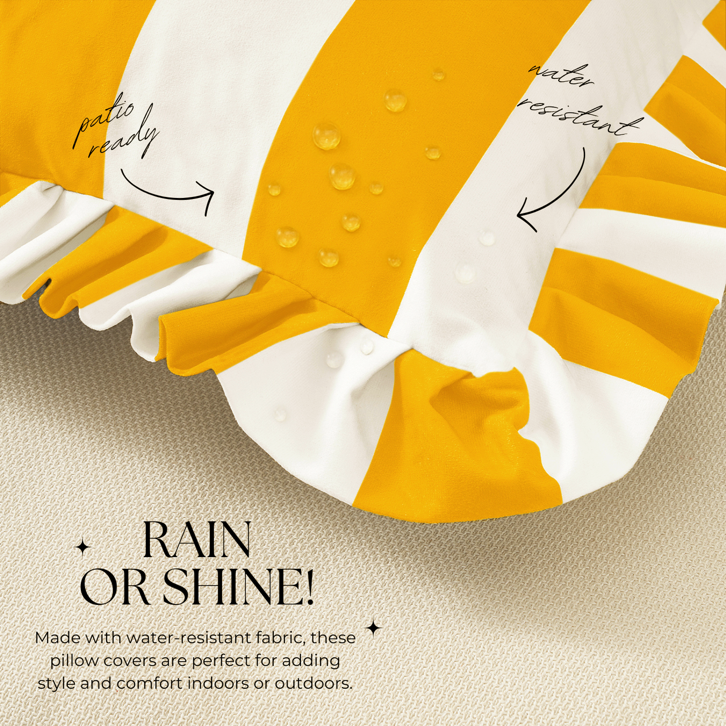 Zena Outdoor Pillows - Golden Yellow/White: 16x16 inch