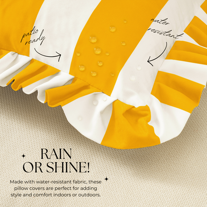 Zena Outdoor Pillows - Golden Yellow/White: 16x16 inch