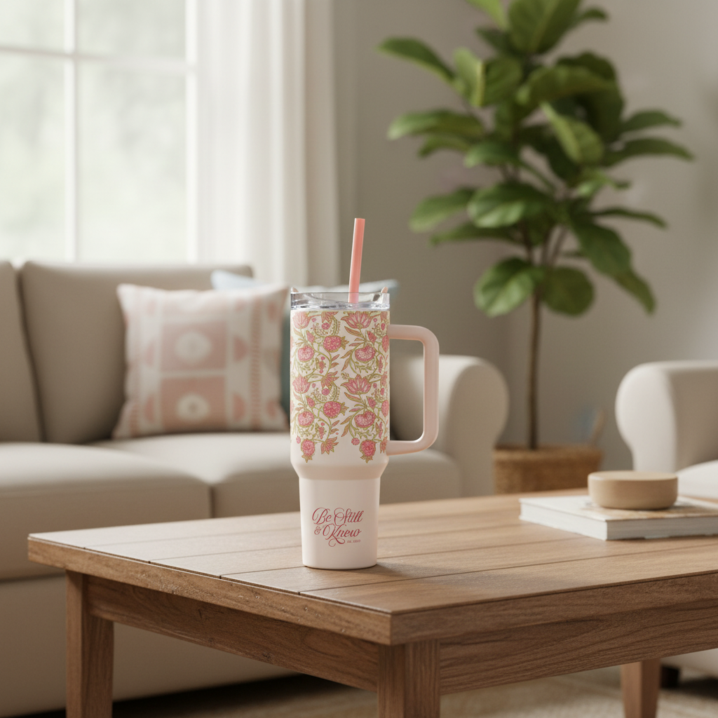 Tumbler w/straw SS Pink Be Still Ps. 46:10