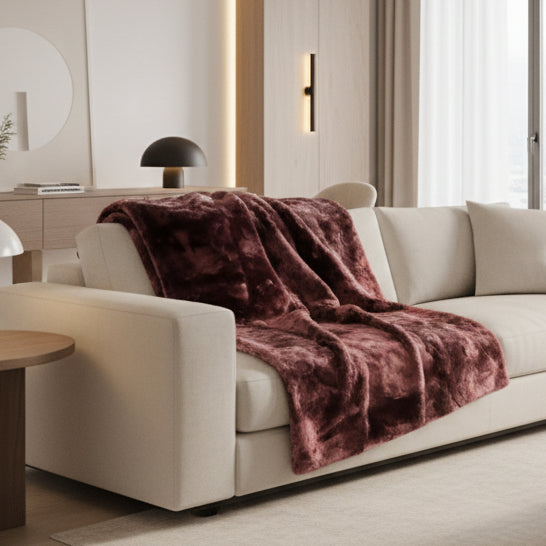 faux fur burgundy throw