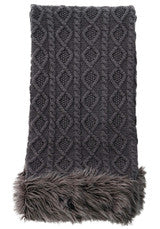 Grey Knit Mongolian Trim Faux Fur Throw