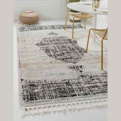 ivory aramis rug  on a tile floor