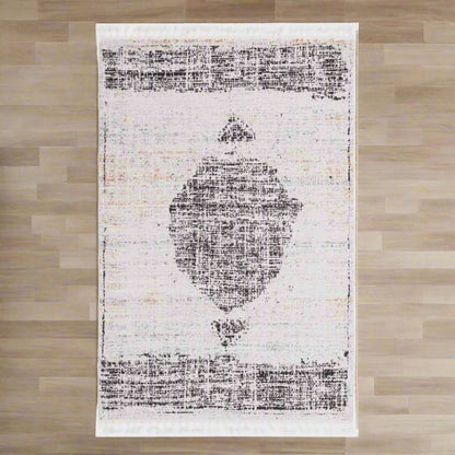 ivory aramis rug  on a tile floor