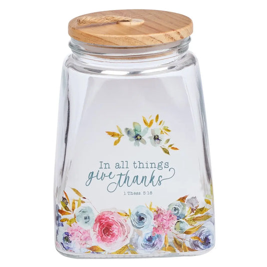 Pink Ranunculus Glass Gratitude Jar with Cards -