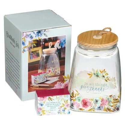 Pink Ranunculus Glass Gratitude Jar with Cards -