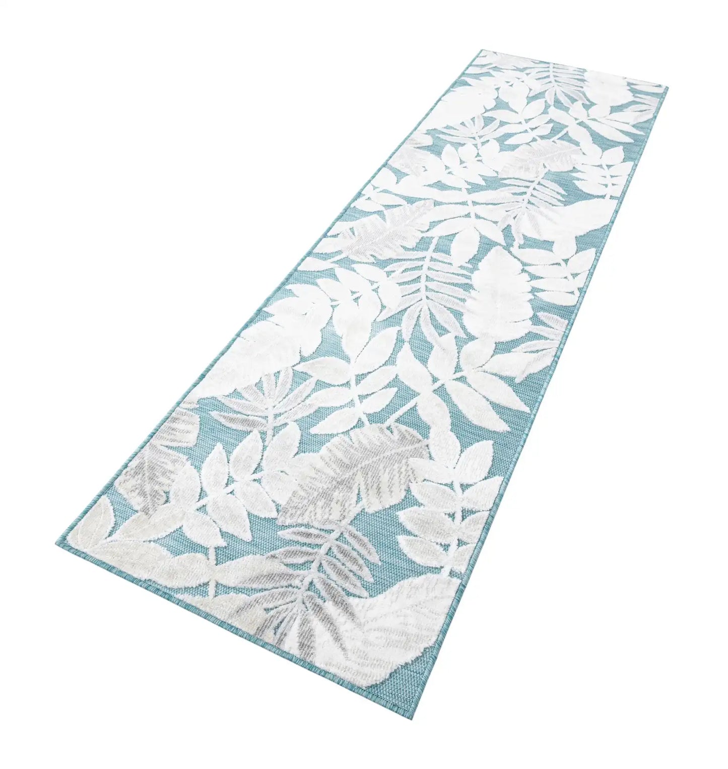 Light Blue 2' 2 x 8' Outdoor Botanical Runner Rug