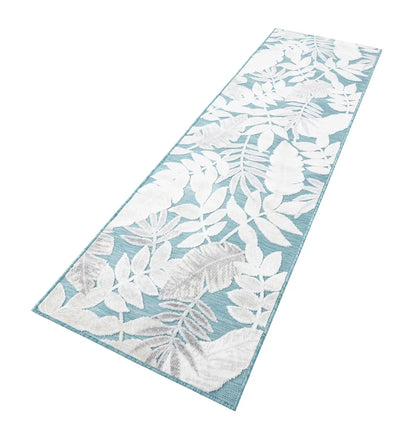 Light Blue 2' 2 x 8' Outdoor Botanical Runner Rug