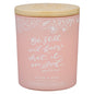 Glass Candle W/Bamboo Lid Pink Be Still Ps. 46:10