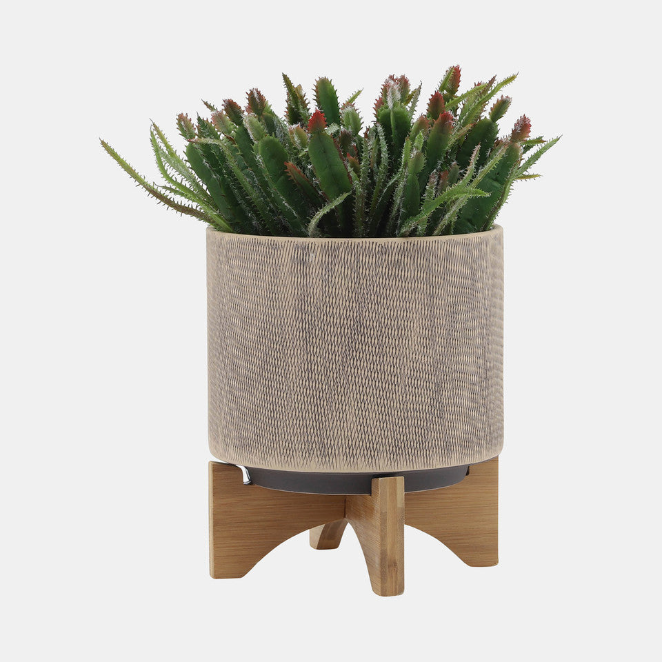 S/2 5/8" MESH PLANTER W/ STAND, TAN 1