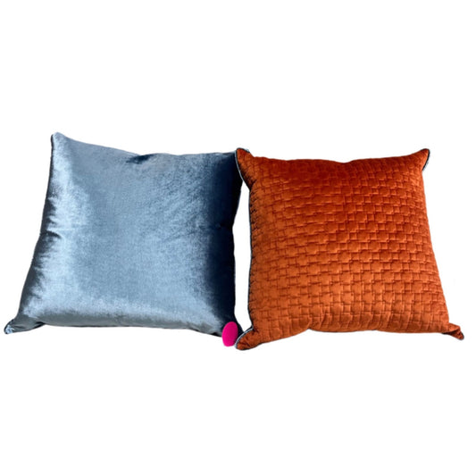 Lux Rich Powder Blue & Rust Orange Pillow (SET OF 2)