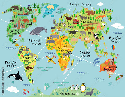 Kids Map of Earth wall art -local pick up only