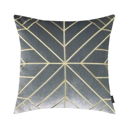 Grey Velvet Pillow W/Gold Accent Design-Set of 2