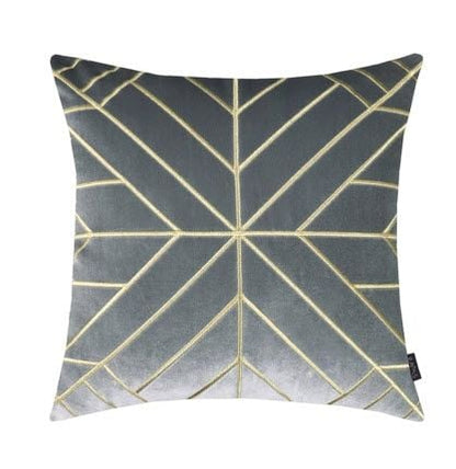 Grey Velvet Pillow W/Gold Accent Design-Set of 2