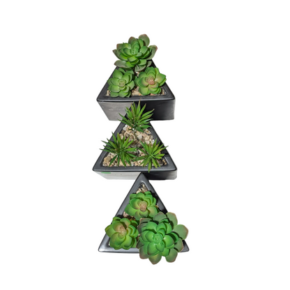 Echeveria Faux Plant W/Triangle Pot -set of  3-OPEN BOX