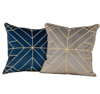 Grey Velvet Pillow W/Gold Accent Design-Set of 2