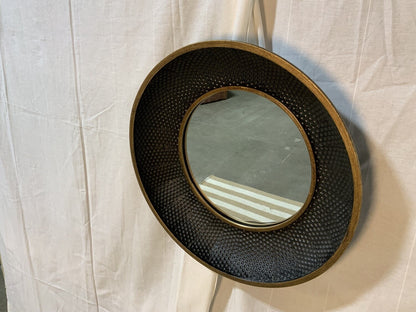 Round Faux Hammered Metal Framed Mirror 