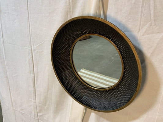 Round Faux Hammered Metal Framed Mirror 