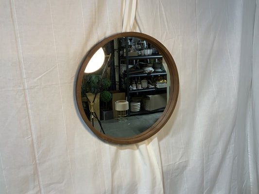 Round wood framed mirror