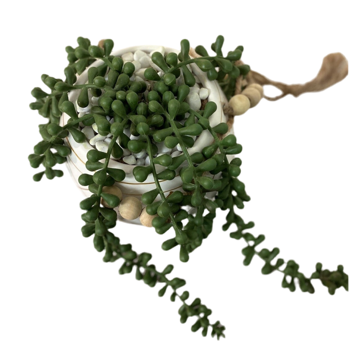 white faux planter w beads decor