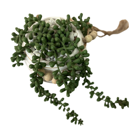 white faux planter w beads decor